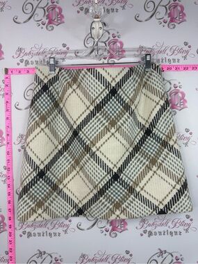 H&M skirt wool plaid Cream Plaid Mini Skirt with Taupe and Black Accents